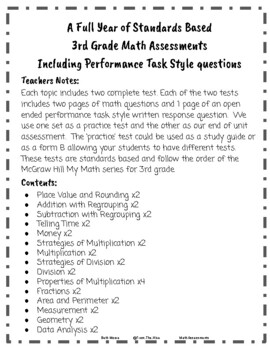 3rd Grade Standards Based Math Assessments- By Unit - Full Year | TpT