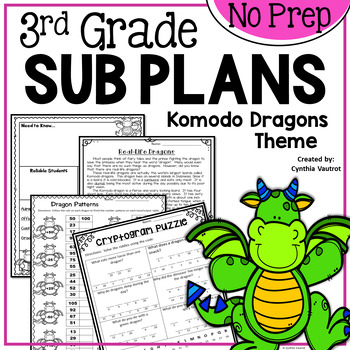 Preview of 3rd Grade Sub Plans - Emergency Sub Plan Activities Komodo Dragons Theme