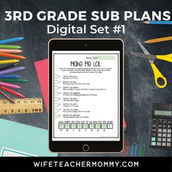Preview of Digital 3rd Grade Sub Plans Google Slides Set #1