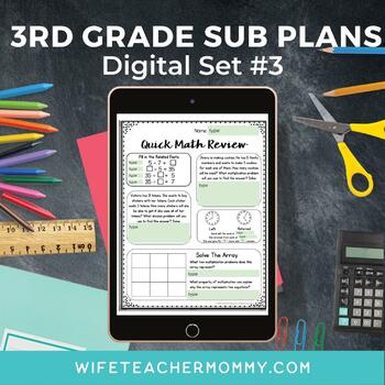 Preview of Digital 3rd Grade Sub Plans Google Slides Set #3