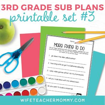 Preview of 3rd Grade Sub Plans Printable Set #3