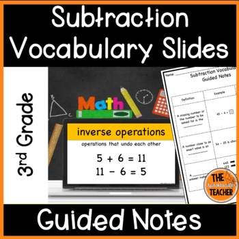 Preview of 3rd Grade Subtraction Vocabulary Slides and Guided Notes