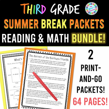 Preview of 3rd Grade Summer Break Packets - Summer Reading Packet & Summer Math Packet