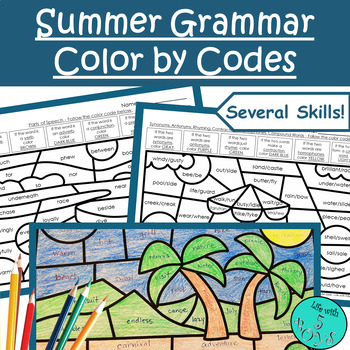 Preview of 3rd Grade Summer/End of Year Grammar & Parts of Speech Color by Code Activities