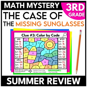 Preview of 3rd Grade Math Mystery End of Year Review Beach Day Summer Escape Room Game