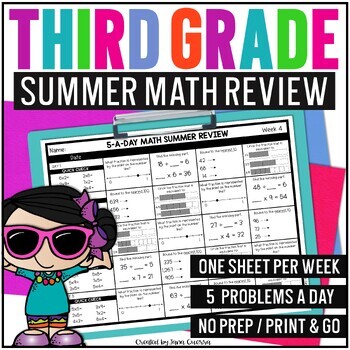 Preview of 3rd Grade Summer End of Year Math Review Packet | Summer School Math Activities