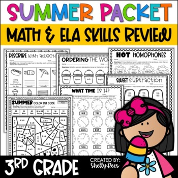 Preview of 3rd Grade Summer Review Packet 3rd Grade End of Year Math & Reading Activities