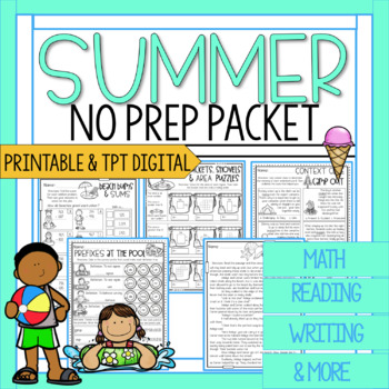 Preview of 3rd Grade Summer Packet | Math and Reading Summer Worksheets | Summer Break
