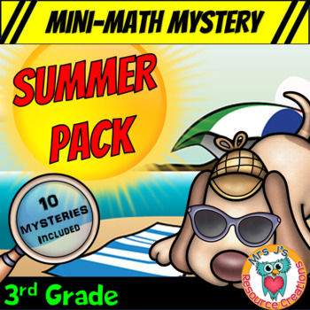 Preview of 3rd Grade Summer Packet of Mini Math Mysteries (Printable & Digital Worksheets)