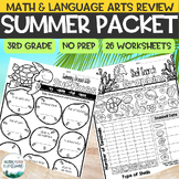 Summer Review Packet - 3rd Grade Math & Grammar Worksheets