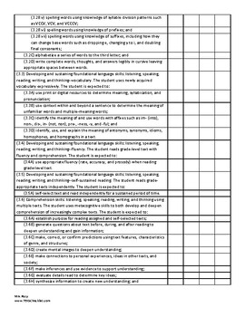 3rd Grade TEKS Checklist (9 Weeks Checks) 2019-2020 | TpT