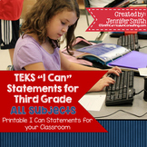 Third Grade TEKS "I Can" Statements Bundle- All 4 Core Subjects