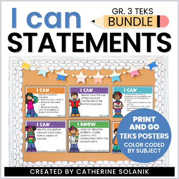Preview of 3rd Grade TEKS I Can Statements Core Subject Bundle | Printable Posters