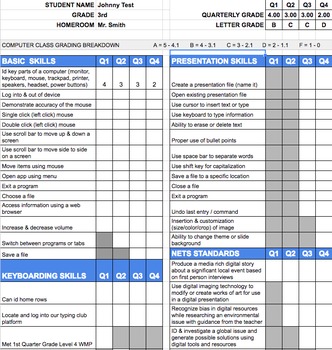 Preview of 3rd Grade Technology Standards Based Report Card