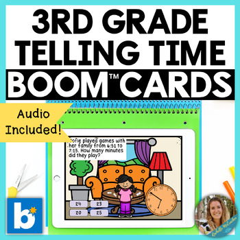 Preview of 3rd Grade Telling Time to the Nearest Minute Boom Cards 3.MD.A.1