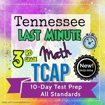 Preview of 3rd Grade Tennessee TCAP 10-Day review of 2023 math standards; Print and Go!