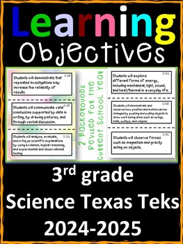 Preview of 3rd Grade Texas TEKS Science Learning Objective Cards | Color & B&W