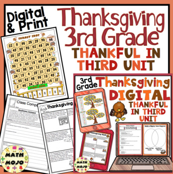 Preview of 3rd Grade Thanksgiving Activities: Thankful in Third 3rd Grade (Print & Digital)