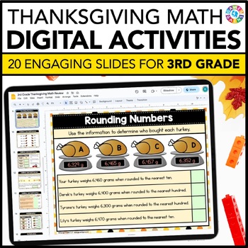 Preview of 3rd Grade Thanksgiving Math Activities - November Math Review Slides