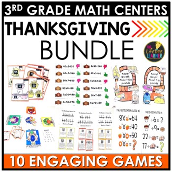 Preview of 3rd Grade Thanksgiving Math Centers | November Math Games