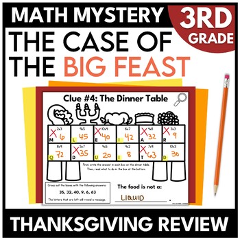 Preview of 3rd Grade Thanksgiving Math Mystery November Escape Room Thanksgiving Dinner