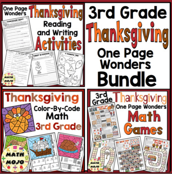 Preview of 3rd Grade Thanksgiving One Page Wonders Activities Bundle