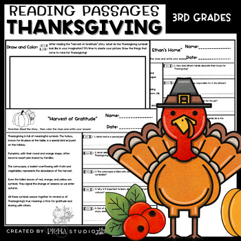 Preview of 3rd Grade Thanksgiving Reading Passages Comprehension Questions ANSWERS