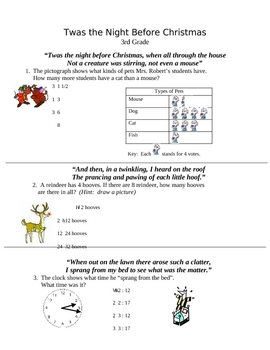 Preview of 3rd Grade- Twas the Night Before Christmas- Math Activity