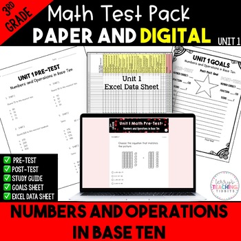 Preview of Numbers and Operations in Base Ten Digital and Printable Math Test Bundle {3rd}