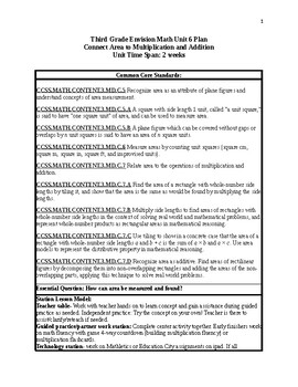 Preview of 3rd Grade Unit Plan Envision Math 2.0 Topic 6 Area