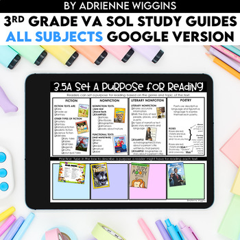 Preview of 3rd Grade VA SOL (Google Classroom) Study Guides Bundle