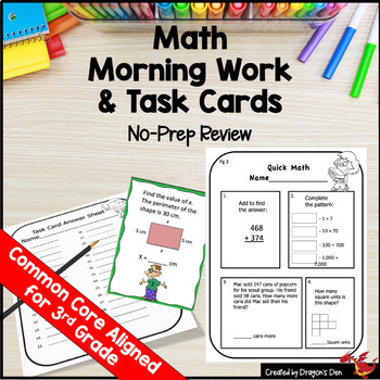 Preview of Math Morning Work and Task Cards no-Prep Review for 3rd Grade Print and Digital