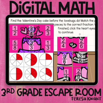 Preview of 3rd Grade Valentine's Day Math Digital Escape Room Activity | Distance Learning