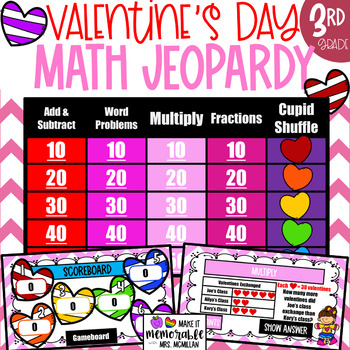 Preview of 3rd Grade Valentine's Day Math Jeopardy Review Game [EDITABLE]