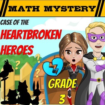 Preview of 3rd Grade Valentine's Day Math Mystery Math Worksheets Printable & Digital