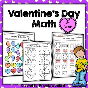 Preview of 3rd Grade Valentine's Day Math Worksheets