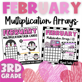 Preview of 3rd Grade Valentine’s Day Multiplication Arrays Math Task Cards