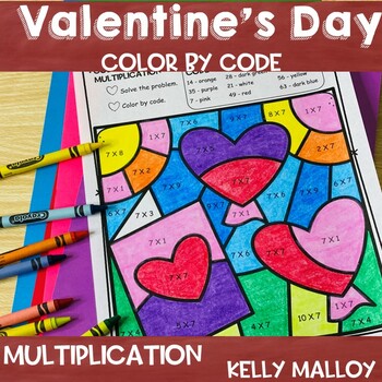 Preview of Multiplication Valentine's Day Color By Number February Coloring Sheets Pages 