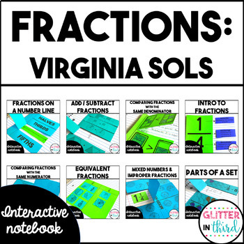 Preview of 3rd Grade Virginia SOL Fractions Activities Interactive Notebook BUNDLE