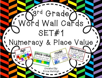 Preview of 3rd Grade Vocabulary Word Wall Cards Set 1:  Numeracy and Place Value TEKS