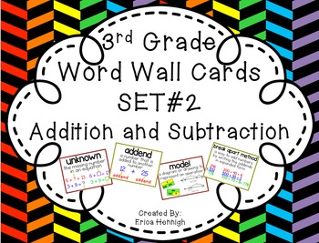 Preview of 3rd Grade Vocabulary Word Wall Cards Set 2:  Addition & Subtraction TEKS