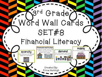 Preview of 3rd Grade Vocabulary Word Wall Cards Set 8:  Financial Literacy TEKS