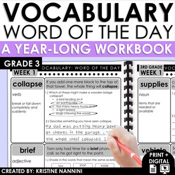 Preview of 3rd Grade Vocabulary Activities | Word of the Day Full Year Academic Vocabulary