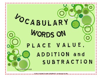 Preview of 3rd Gr. Math Vocabulary Words on Place Value, Addition and Subtraction