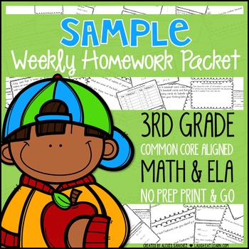 Preview of Third Grade Math & ELA Homework: Sample Week