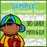 Third Grade Math & ELA Homework: Sample Week