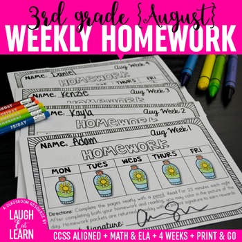 Preview of Third Grade Math & ELA Homework: August