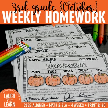 Preview of Third Grade Math & ELA Homework: October