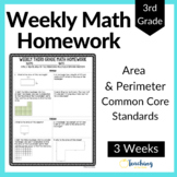 3rd Grade Weekly Math Homework Area and Perimeter