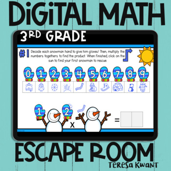Preview of 3rd Grade Winter Math Digital Escape Room Activity | Distance Learning